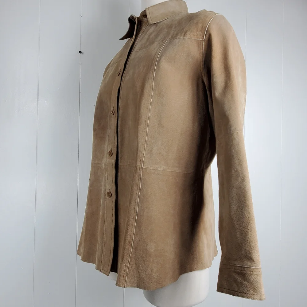 Suede Leather Nygard Collection tan shacket size 16